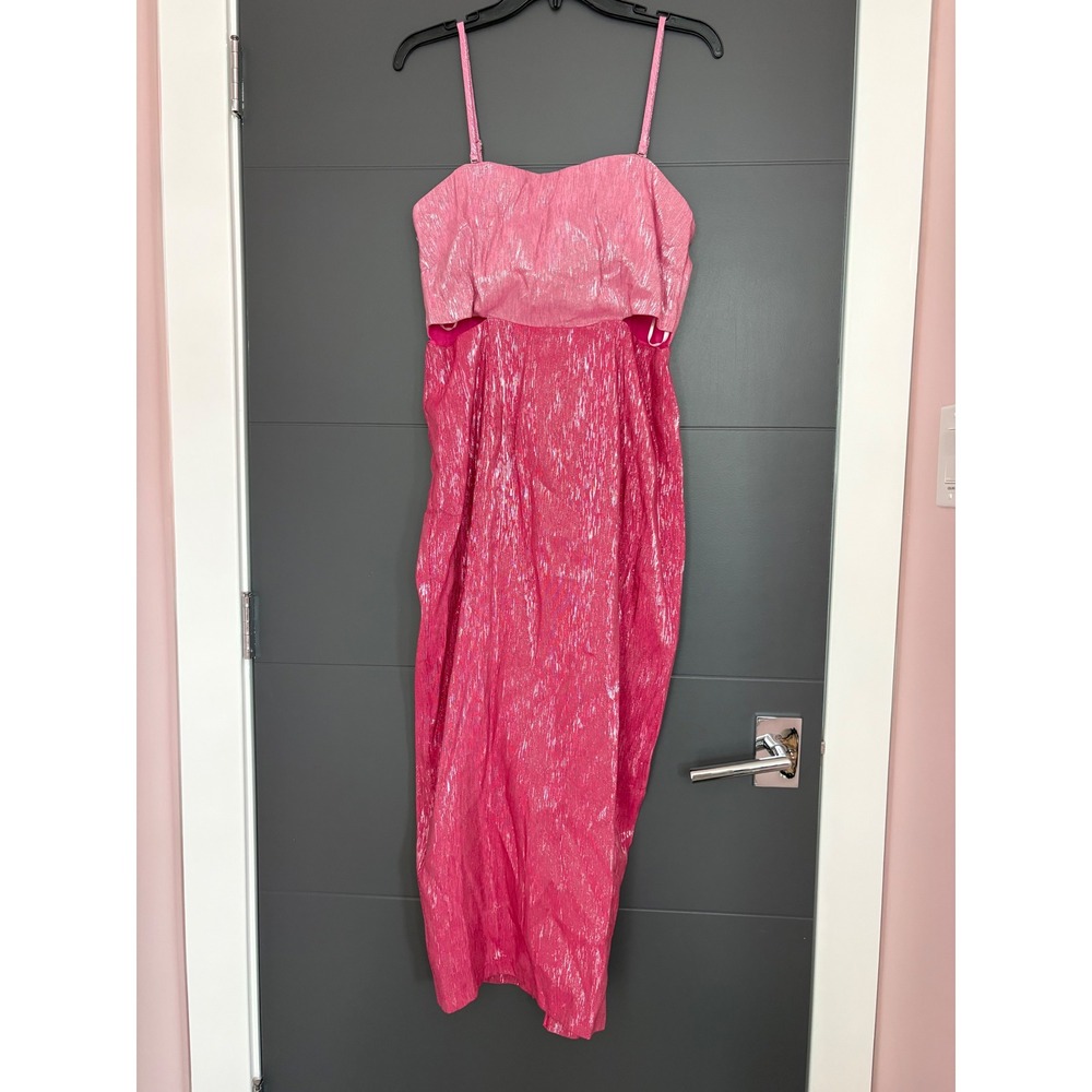 MINKPINK Pink Metallic Cut Out Midi Dress Two Tone Shimmer Party Large